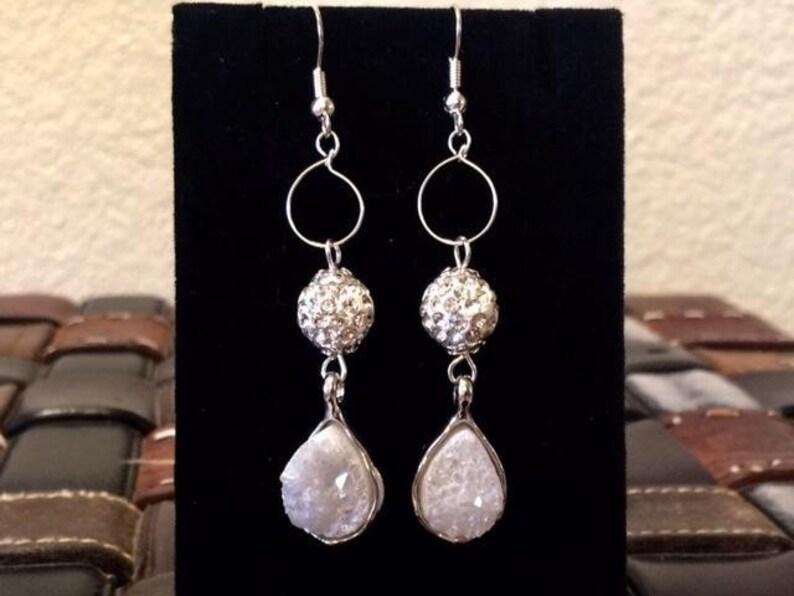 white druzy earrings