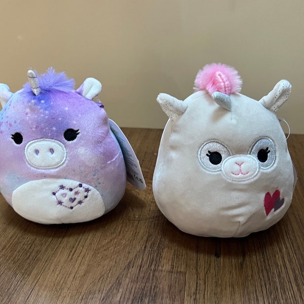 NWT Squishmallow New Kellytoy 5” Kate Llama Llamacorn and Ronisia Purple Unicorn Hearts Love Valentine Custom Bundle Set