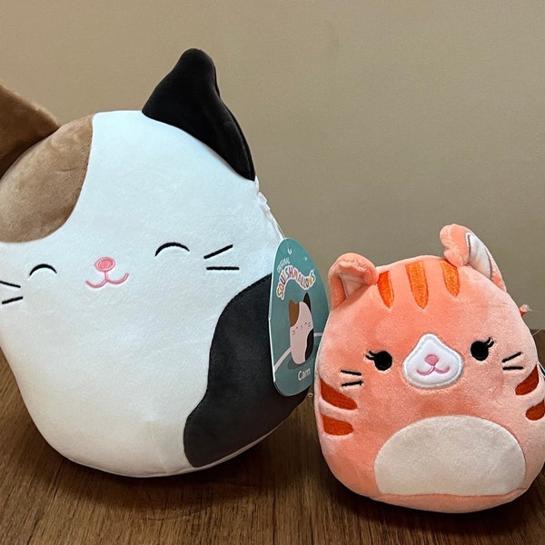 NWT Squishmallow 5” New Kellytoy Gigi Orange  Tabby Cat and 7.5” Cam Calico Custom Bundle Set