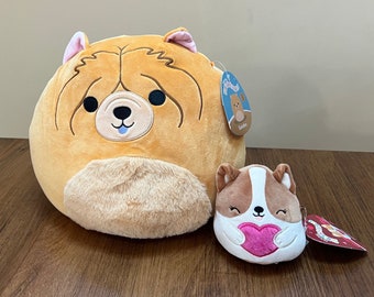 Squishmallow 10-11” Chow Chow Sandro Ultra Rare Gold Seal on Tag New Nwt and Valentine 4.5” Regina Corgi Dog Plush Custom Bundle Set