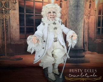 OOAK Art Doll: Handmade White Ghost Doll with Silk Mohair Hair