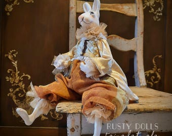 White Rabbit - Art Doll - Wonderland Doll -  Rabbit Doll - Wonderland - Hand Sculpted Doll - OOAK Doll - Rabbit Art Doll - Wonderland Rabbit