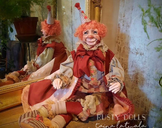 Clown - Harlequin - Jester - Fine Art Doll - Art Doll - Unique Doll - Polymer Clay Art - Doll - Collectible Doll  - Clown Doll - OOAK Doll