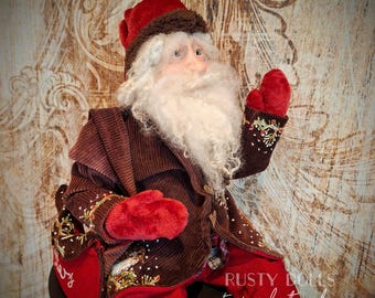Handmade Santa Art Doll, Father Christmas, Winter Decor