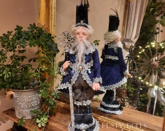 Blue Nutcracker Art Doll, Handmade Christmas Decor