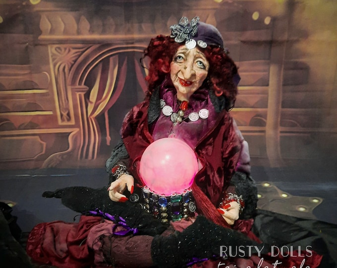 6th Payment- Reserved Fortune Teller - Art Doll - Polymer Clay Doll - Witch Art Doll  - Handmade - Whimsical - OOAK Doll - Witch Doll -
