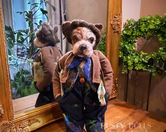 Handmade French Bulldog Art Doll: Merino Wool Felted Frenchie