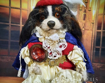 King Charles II - Handmade Art Doll -  King Charles - King Charles Spaniel - Art Doll - Hand Felted Doll - Dog Doll - Cavalier King Charles