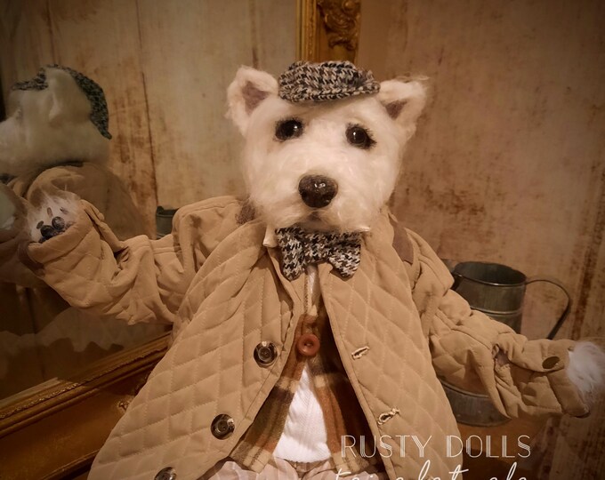 Handmade Westie Terrier Art Doll: Merino Wool Felted Highland Dog