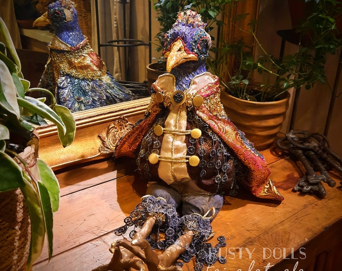 Peacock - Art Doll - Fantasy Doll - Polymer Clay Doll - Peacock Art Doll  - Handmade - Doll - Fantasy - Whimsical - Peacock Doll - Bird Doll
