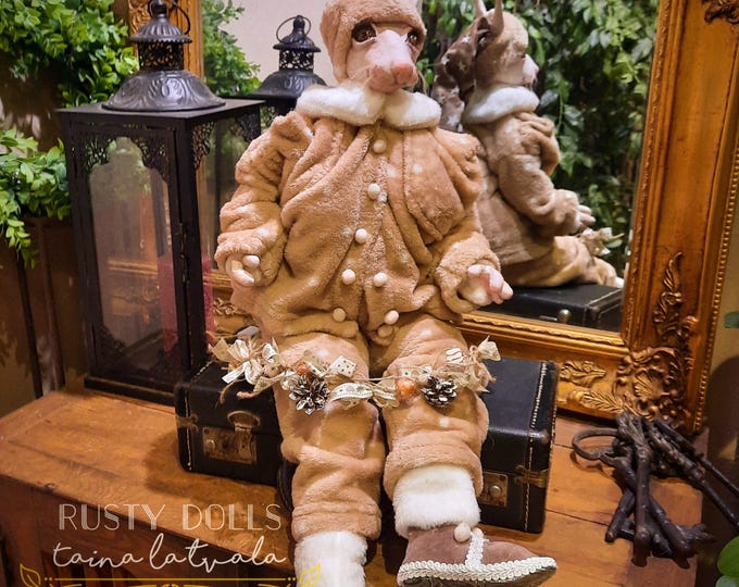Christmas Rabbit - White Rabbit - Art Doll - Wonderland Doll -  Rabbit Doll - Hand Sculpted Doll - OOAK Doll - Rabbit Art Doll - Christmas