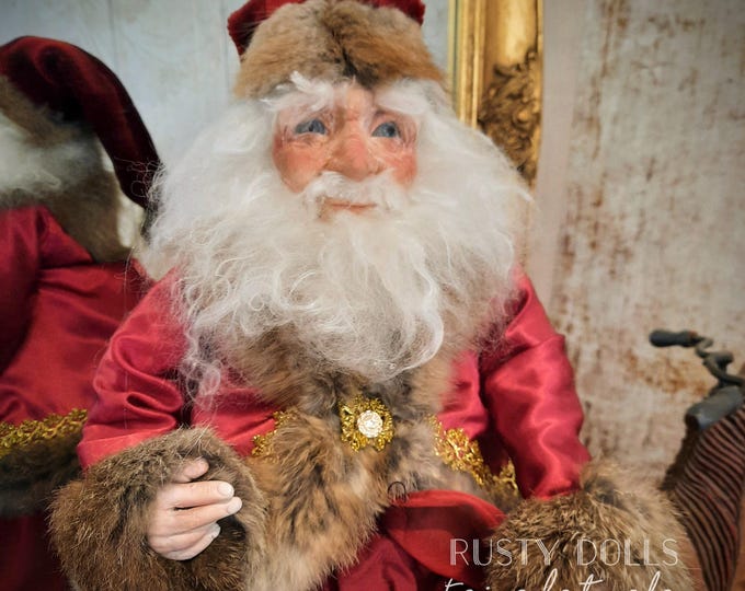 Handmade Santa Claus Art Doll,  Father Christmas, Winter Decor