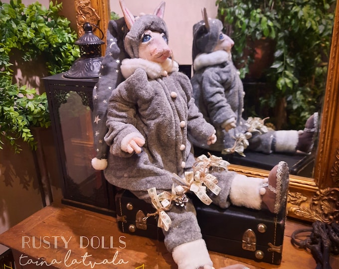 Christmas Rabbit - White Rabbit - Art Doll - Wonderland Doll -  Rabbit Doll - Hand Sculpted Doll - OOAK Doll - Rabbit Art Doll - Christmas