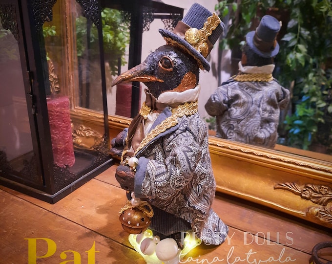 Penguin - Christmas Penguin - Christmas Decor - Christmas Doll - Penguin Art Doll -  Christmas Art Doll - Winter Decor - Rusty Dolls