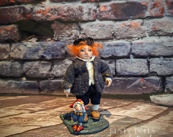 1:12 Scale - Hand-Sculpted Art Doll – Miniature Dollhouse Figure with A Stand And A Toy