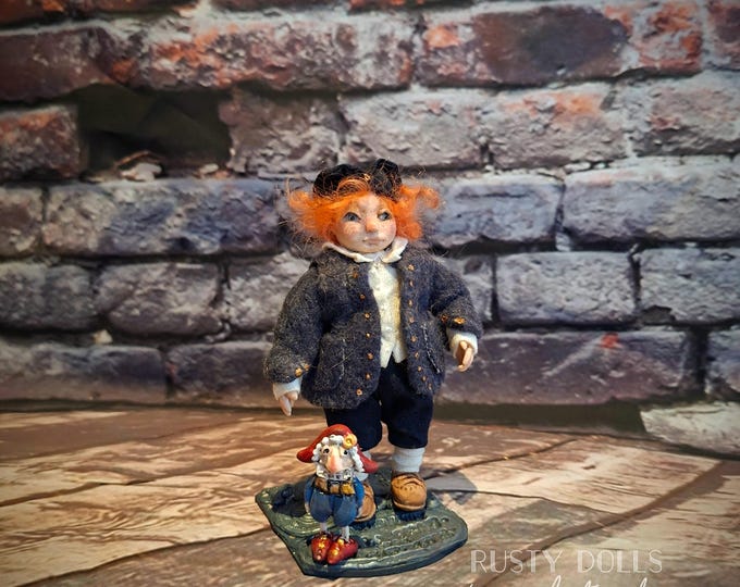 1:12 Scale - Hand-Sculpted Art Doll – Miniature Dollhouse Figure with A Stand And A Toy