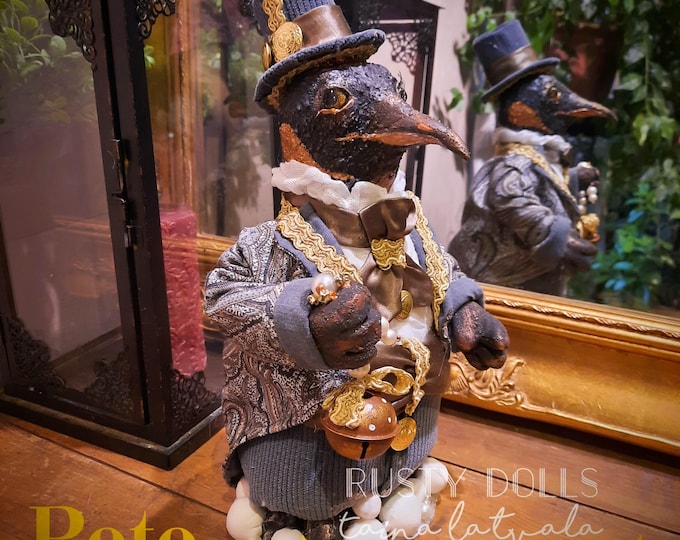Penguin - Christmas Penguin - Christmas Decor - Christmas Doll - Penguin Art Doll -  Christmas Art Doll - Winter Decor - Rusty Dolls