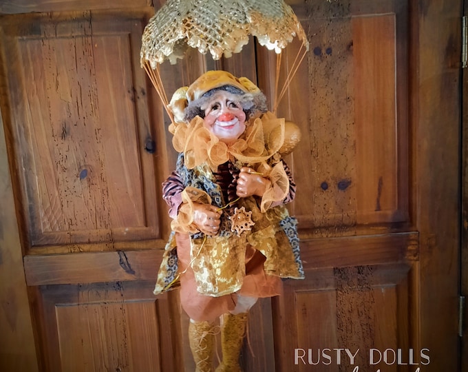 Hanging Art Doll - Clown Doll - Art Doll - Polymer Clay Art  - Collectible Doll - Parachute - Hanging Doll - OOAK Doll - Handmade Doll -