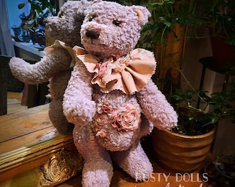 Shabby Teddy Bear - Artist Teddy Bunny - Artist Teddy Bear  - Art Doll - OOAK Teddy Bear - Bunny Doll - Art Teddy Bear