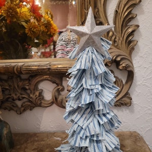 Blue Glitter Rag Christmas Tree: Rustic Silver Star Decor