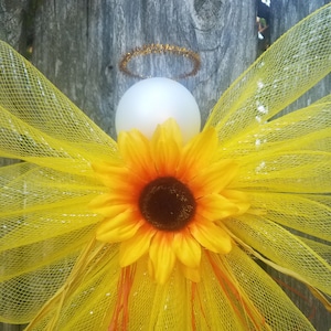 Mesh Engel Baumspitze Engel Herbst Dekor Herbstkranz Wohnkultur Gelber Kranz Friedhof Dekor Sonnenblumen Kranz Sonnenblumen Schutzengel