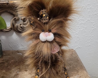 Frazzled Easter Bunny Decor: Chocolate Brown, Leopard Bow