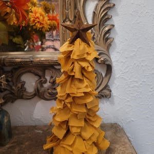 Handmade Rag Christmas Tree: Gold Fabric & Rusty Star Decor