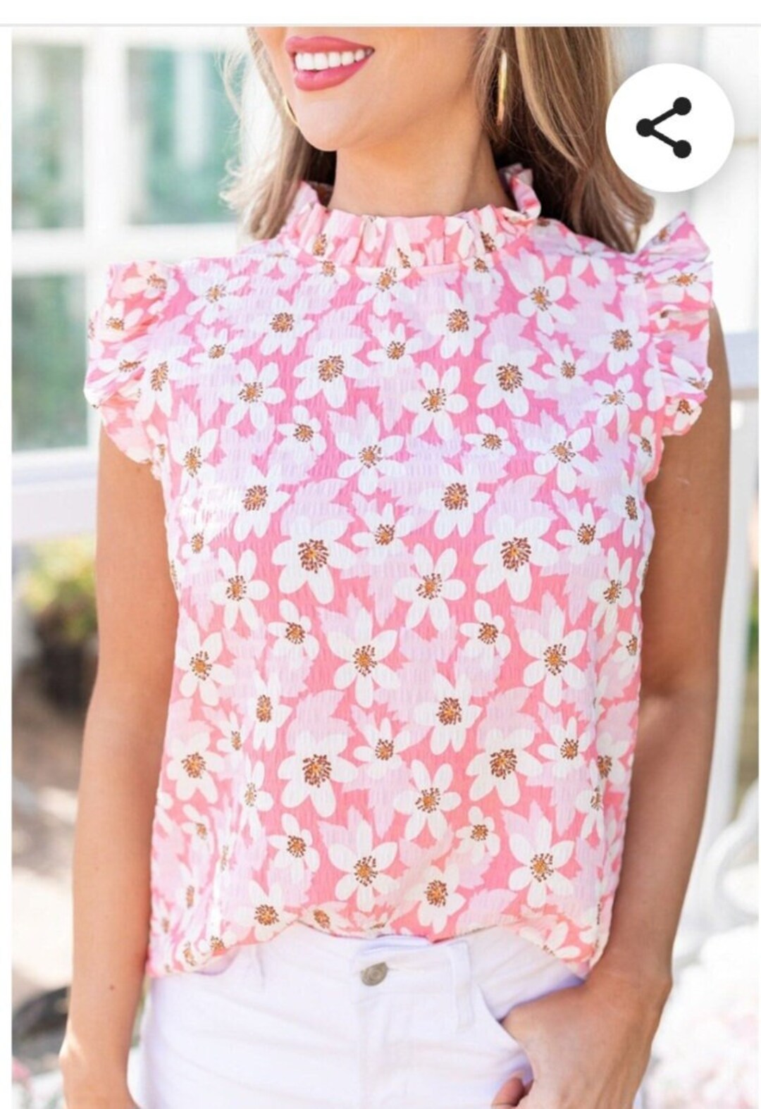 Pink And White Floral Patterned Sleeveless Women'S Top
