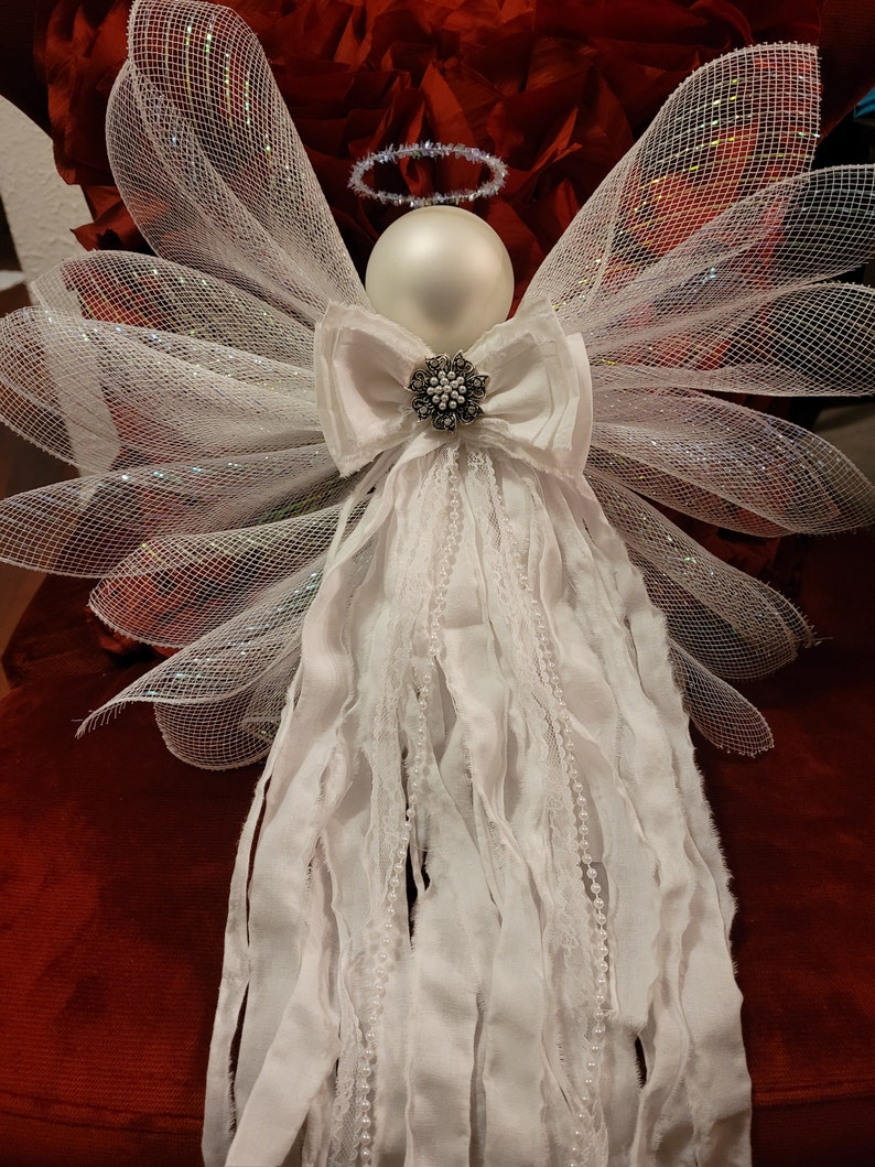 Deco Mesh Angel Rag Bow Angels White Angel Shabby Chic Decor Shabby ...