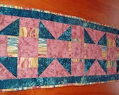 Table Runner Quilted Table Runner Rose Table Runner Churn Dash Block Handmade Table Runner Teal Batik Runner