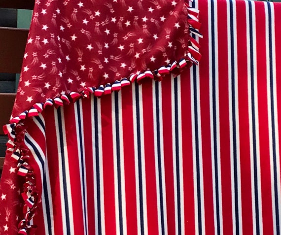 Red White Blue Stripe Red Stars Fleece Blanket Fleece Etsy