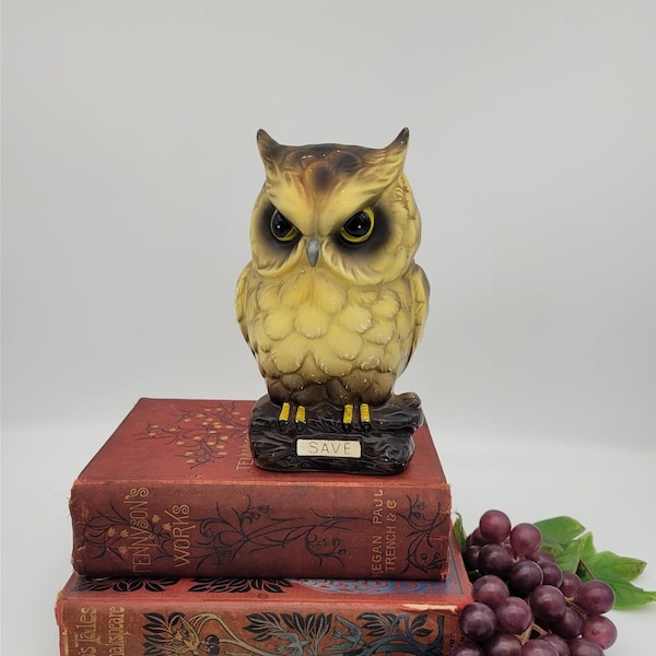 Vintage kitsch wise owl savings bank as found