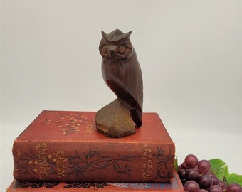 Vintage MCM dark wood carved owl