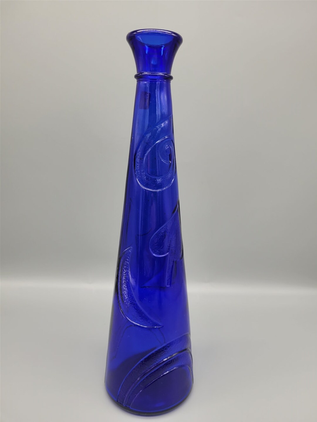 Vintage Tall Blue Glass Vase by Zwiesel Glas Germany, Moon and Swirl