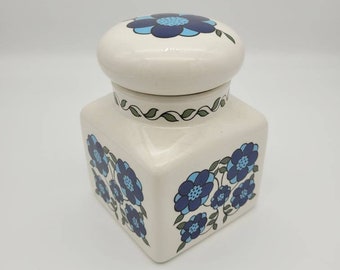 70s blue and green floral ceramic storage cannister