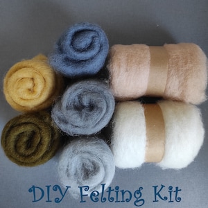 Lana cardata / Colori naturali e animali / Batting di lana / Kit di feltro ad ago / Kit di feltro fai-da-te / Kit Amigurumi in feltro, lana in feltro, vagante