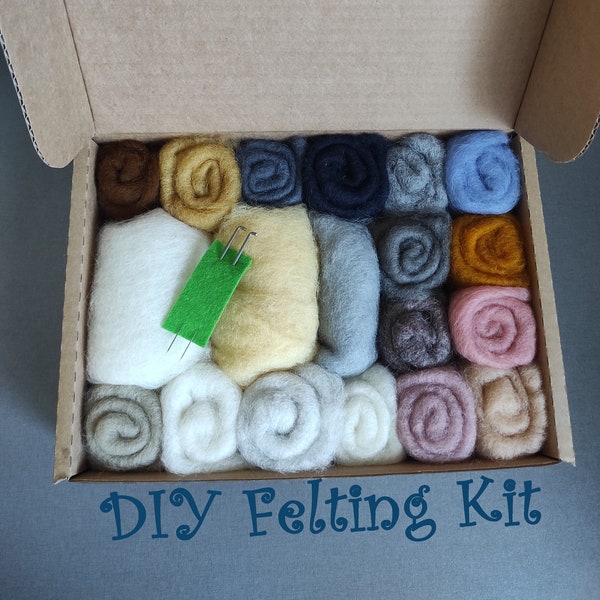 Laine cardée | Couleurs naturelles et animales | Battage de laine | Kit de feutrage d’aiguille | Kit de feutrage diy | Felt Amigurumi Kit, Laine de feutre, Roving