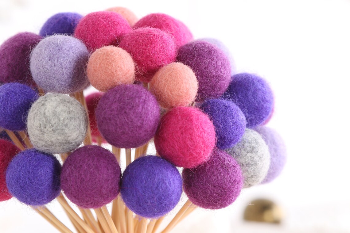 10pcs Wool Felt Ball Flowers Bridesmaid bouquet Bridal bouquet Etsy