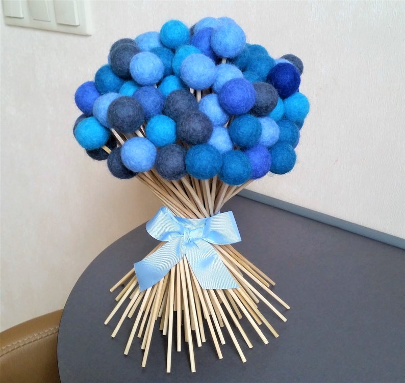 6005 Wool Felt Ball Flowers Bridesmaid Bouquet Bridal Bouquet Etsy