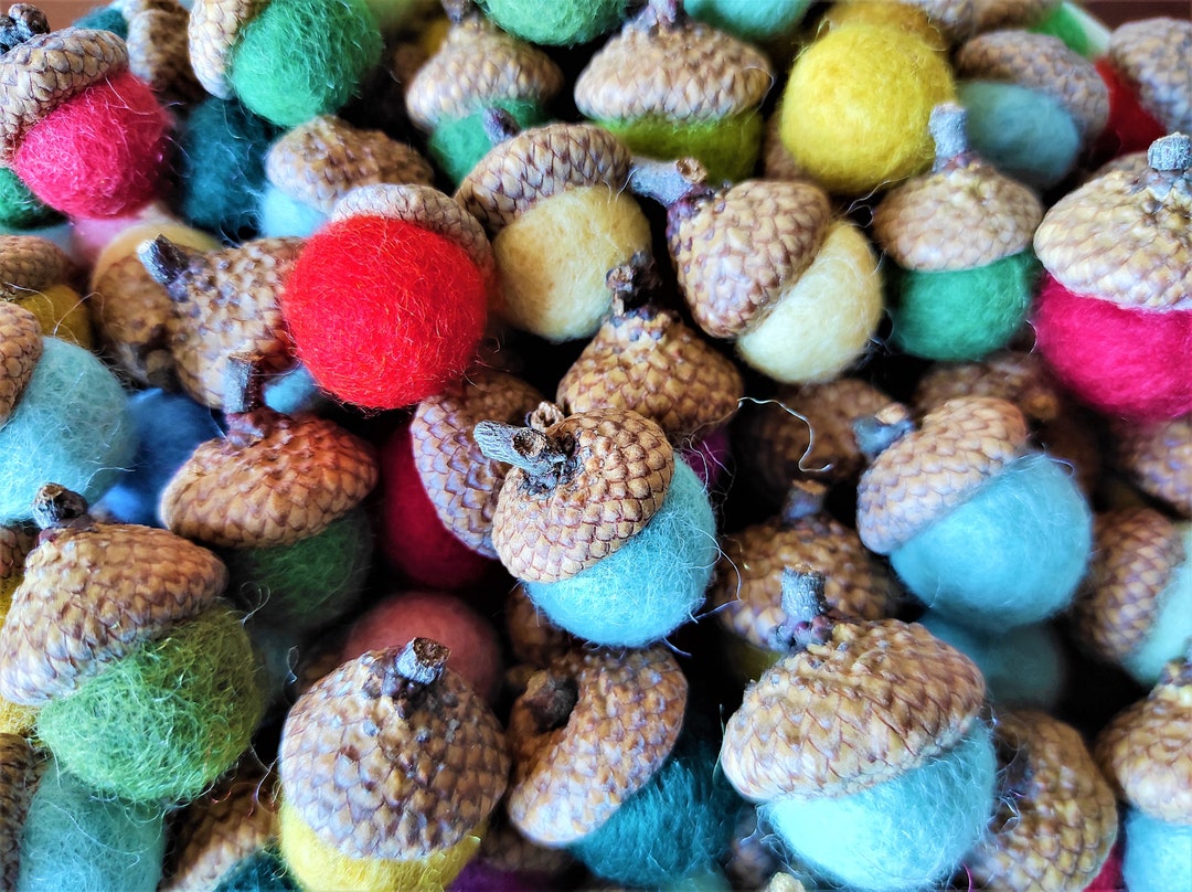 Multicolor Acorns 20pcs Multi-colored Felt Acorns Felt Beads Wool Pom Pom Acorns ...