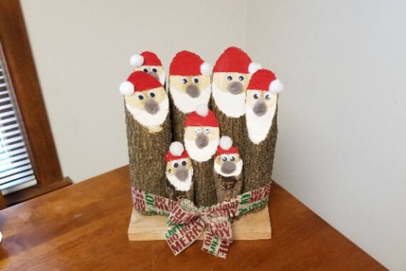 Santa Log Christmas Decorations & Rustic Wooden Christmas Crafts