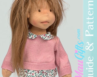 Doll Sweater with collar PDF, Sewing Patterns and Step-by-Step for Waldorf Doll + tights Doll Clothes | Doll Outfit | Tutorial | Sweater