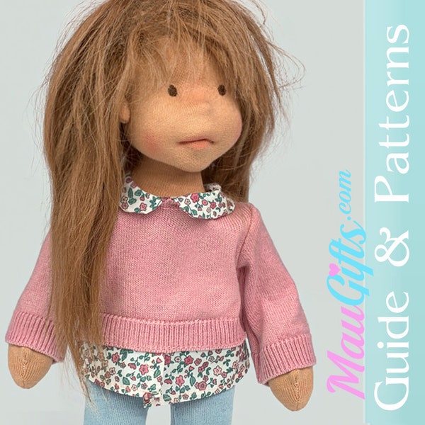 Doll Sweater with collar PDF, Sewing Patterns and Step-by-Step for Waldorf Doll + tights Doll Clothes | Doll Outfit | Tutorial | Sweater