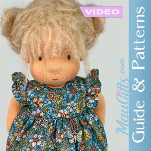Waldorf doll dress Pattern ~ Ruffled Sleeves Dress for Waldorf doll | VIDEO Tutorial and Sewing Patterns PDF for 12" & 15" Waldorf Doll.