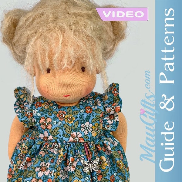 Puppenkleid Schnittmuster ~ Kleid mit Rüschenärmeln für Puppe | VIDEO Anleitung und Schnittmuster PDF für 12"& 15" Waldorf Puppe.