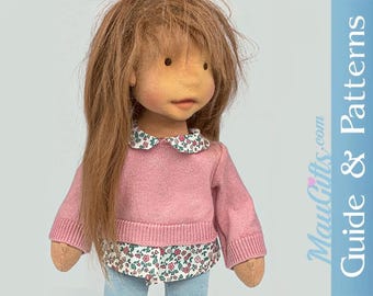 Doll Sweater with collar PDF, Sewing Patterns and Step-by-Step for Waldorf Doll + tights | Clothes | Outfit | Tutorial