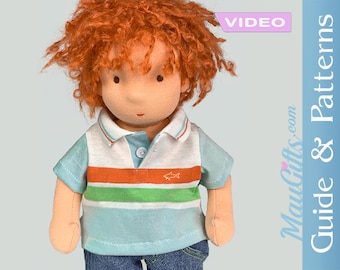 Polo shirt + T-shirt for Waldorf doll. Tutorial and Sewing Patterns in PDF for 12" & 17" textile dolls