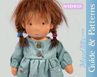 Dress for doll with buttons | VIDEO Tutorial and Sewing Patterns PDF for 12" & 15" Waldorf Doll.