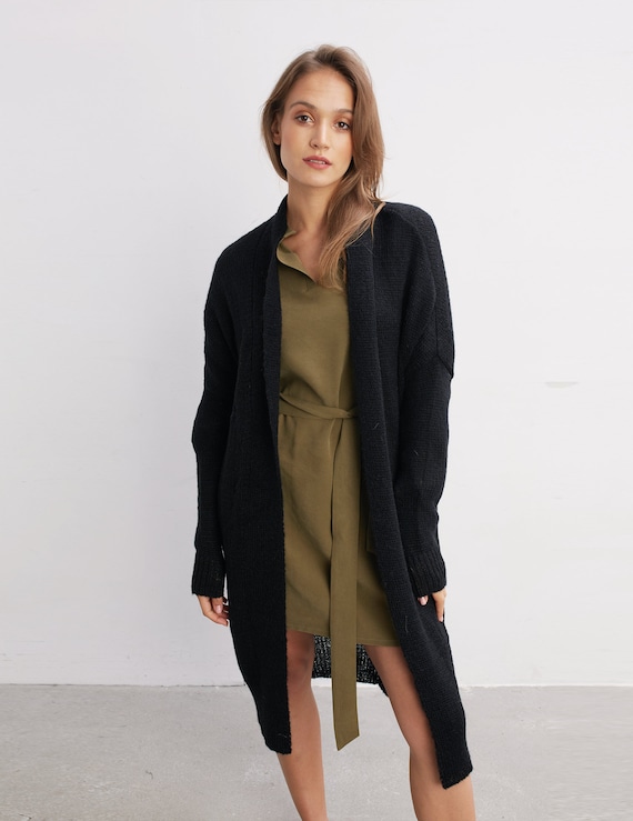 chunky black cardigan sweater