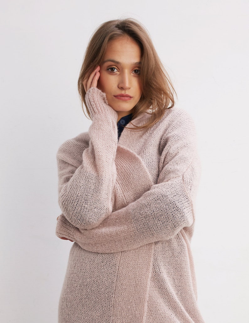 PINK Cardigan Wrap Oversized. Chunky knit sweater. Marble gray Etsy
